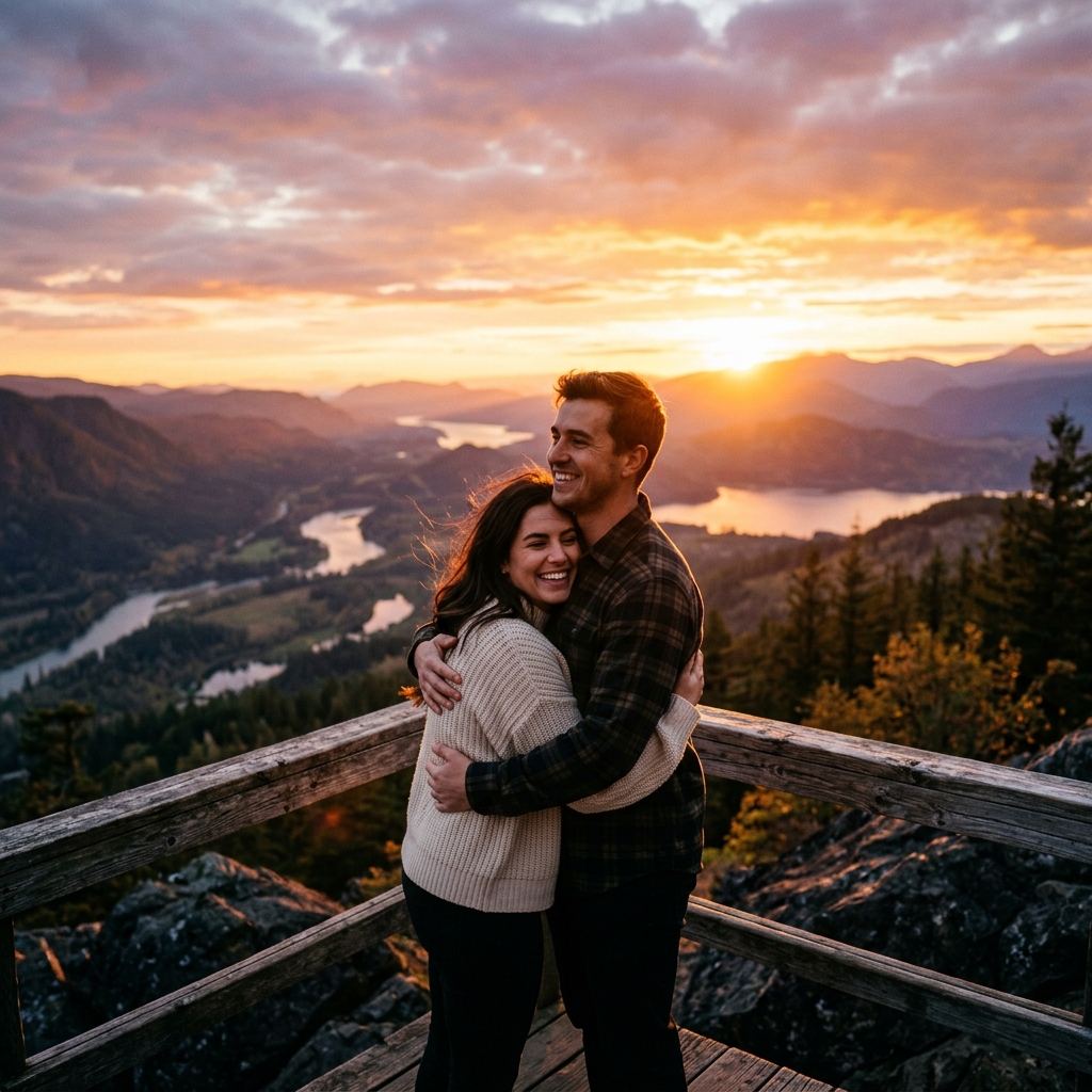 Warm embrace watching the sunset