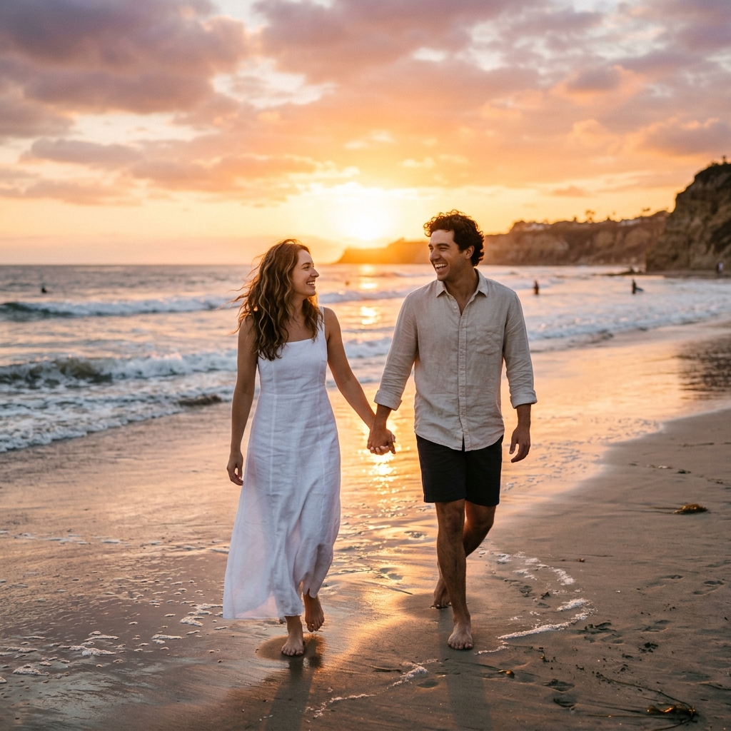 Walking hand in hand by the beach